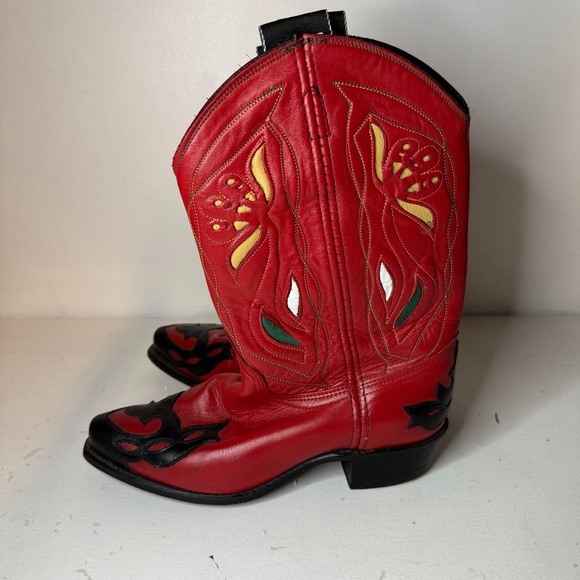 ACME Rare Vintage Red Black Shorty Cowgirl Cowboy Western Boots Women’s Size 7.5 - Picture 4 of 9